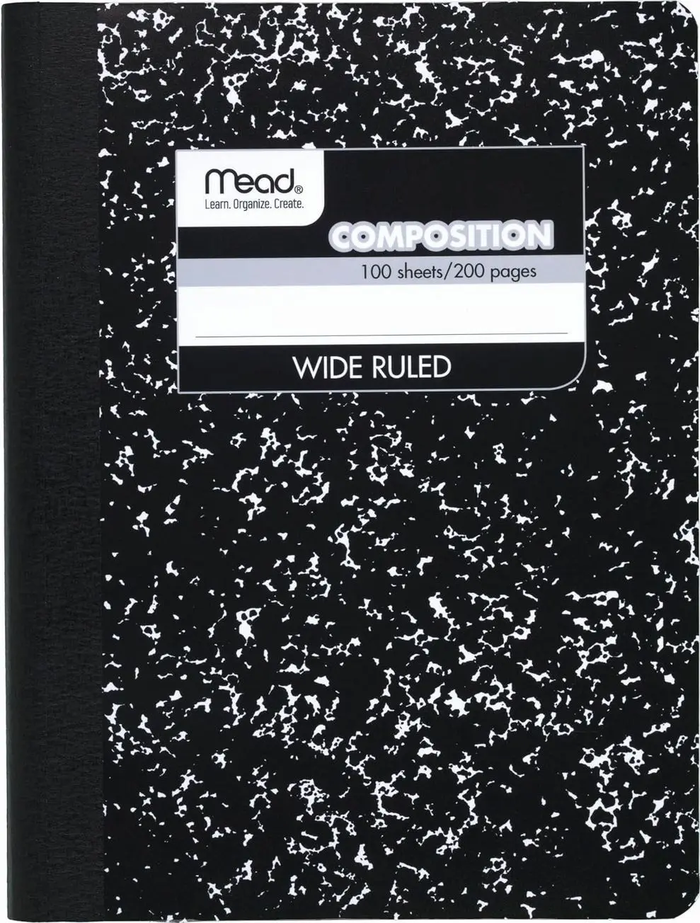 Mead Composition Notebook, Wide Ruled Paper, 7.5" x 9.75", 100 Sheets, Black Marble (09910)