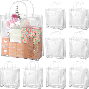 Large Transparent Gift Bags, 20pcs/25pcs (25x25x9cm) Reusable Plastic Handheld Bags, Party Gift Packs, Perfect for Weddings, Christmas, Halloween Parties