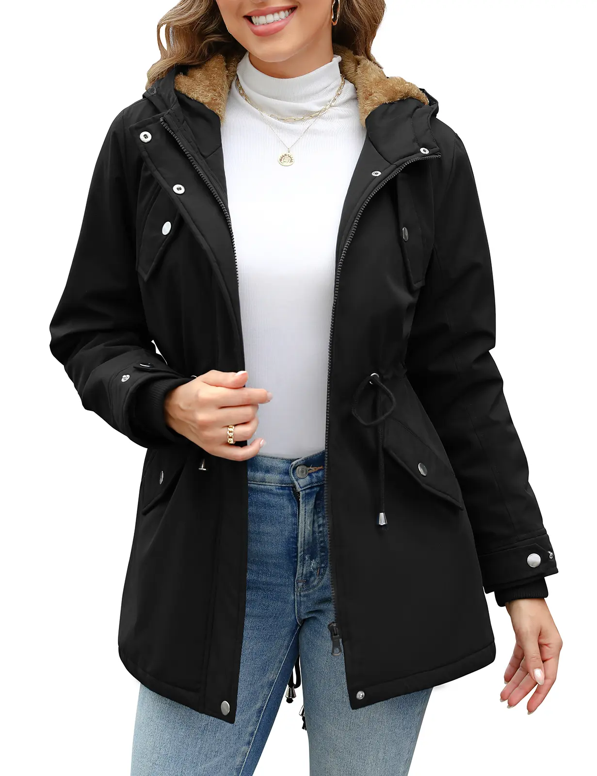 Fashora Women's Fleece Thicken Waterproof Rain Jacket Outdoor Lightweight Hooded Raincoat for Hiking Travel with Pockets For Winter FallFreshness #outdoorfun