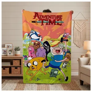 Adventure Time Cartoon Pattern Flannel Blanket Soft Funny Cozy Lightweight Plush Portable Sofa Bed Living Room Napping Warm Daily Use For Cartoon Fans All Ages Holiday Gift Halloween Christmas Gift Suitable as a gift sizes 60*80,30*40 ,40*50 50*60