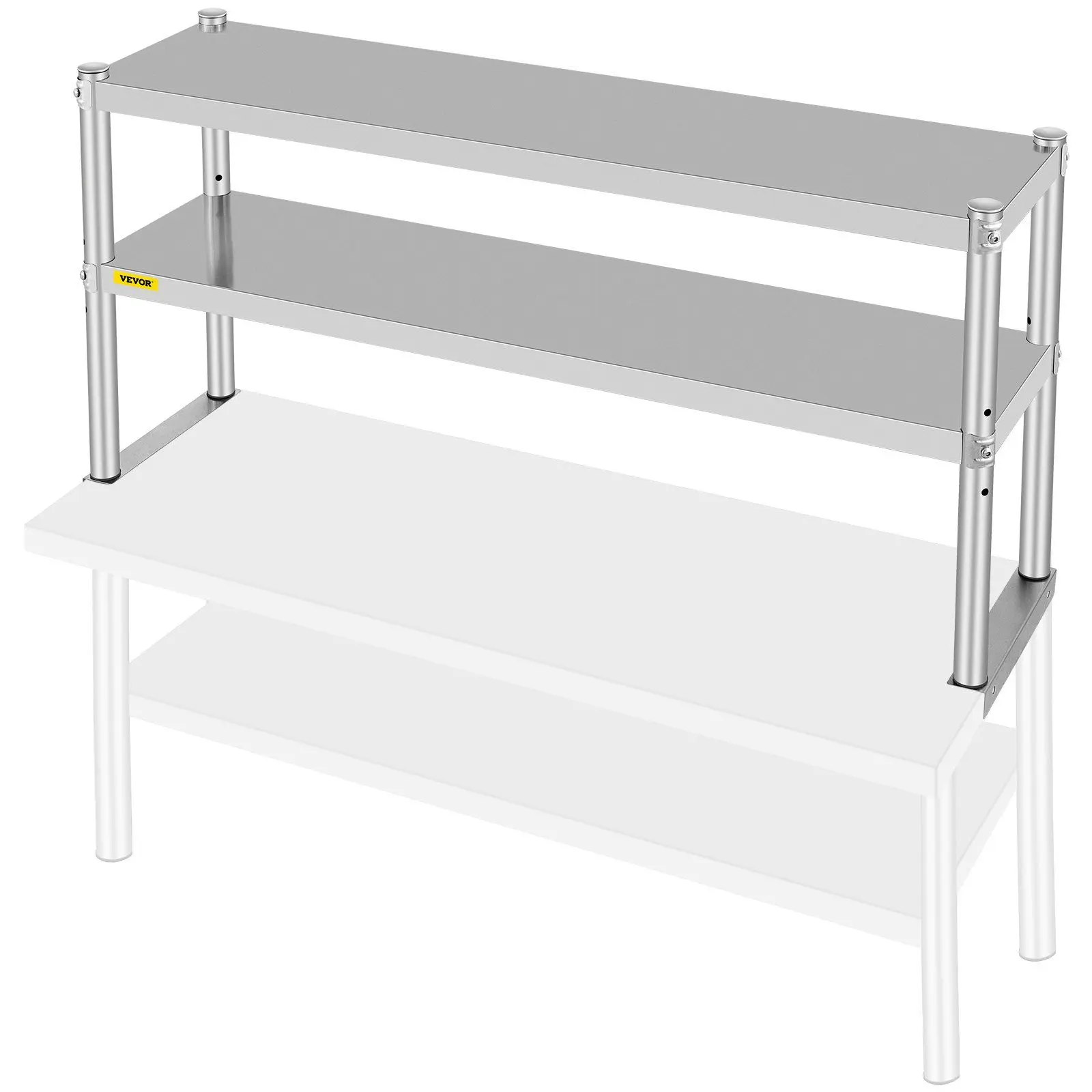 Spring new arrivals Double Overshelf, Double Tier Stainless Steel Overshelf, 48 x 12 x 24 in Double Deck Overshelf, Height Adjustable Overshelf for Prep & Work Table in Kitchen, Restaurant