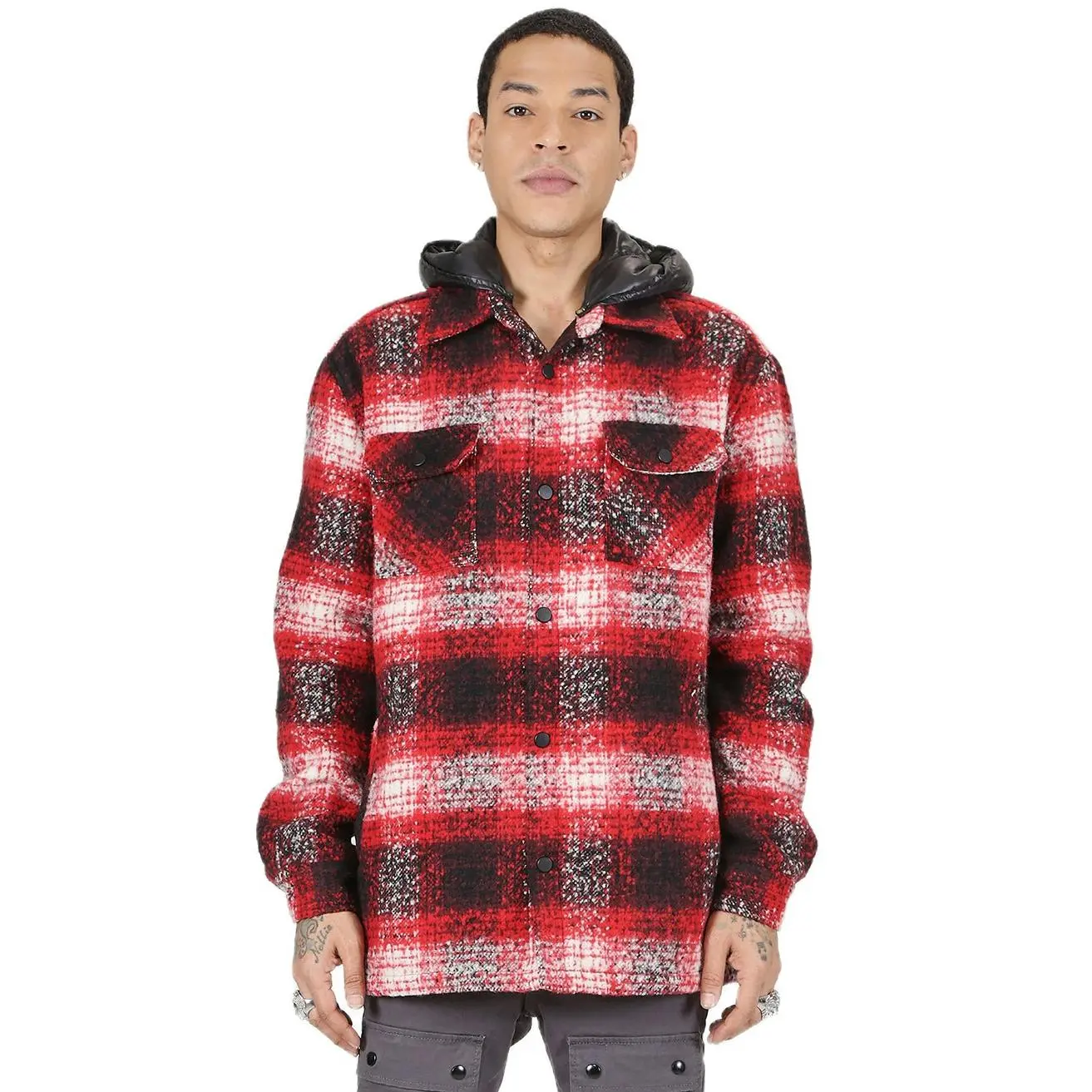 MACKAY Men's Oversize Heavy Flannel Outer Shirket with detachable Cire Hoodie
