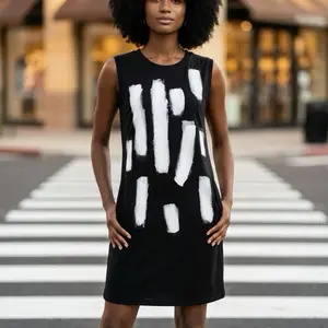 Ladies Hand Abstract Painted T-Shirt Dress W/Pockets
