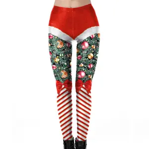 Xmas Ugly Ornament Women's Leggings, Yoga Pants, High Waist Hunting Tights, Women's Outdoor Fitness Outfit