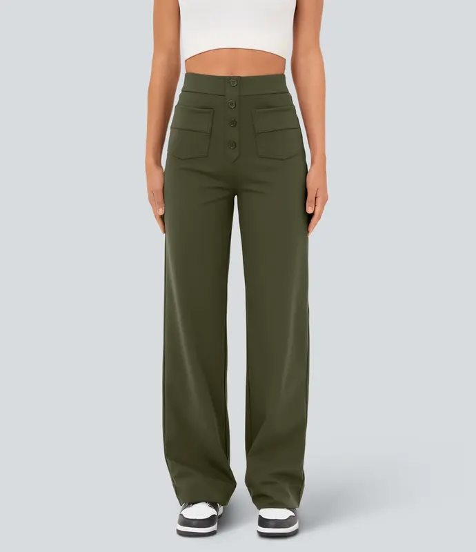 Halara High Waisted Button Multiple Pockets Straight Leg Casual Pants   #TikTokShopHolidayHaul 1