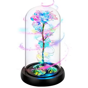 Rotating Birthday Gifts for Women,Christmas Rose Gifts for Women,Light Up Rose in Glass Dome,Spinning Colorful Rainbow Rose Flower Gifts Rose Gifts for Her Christmas,Thanksgiving,Anniversary
