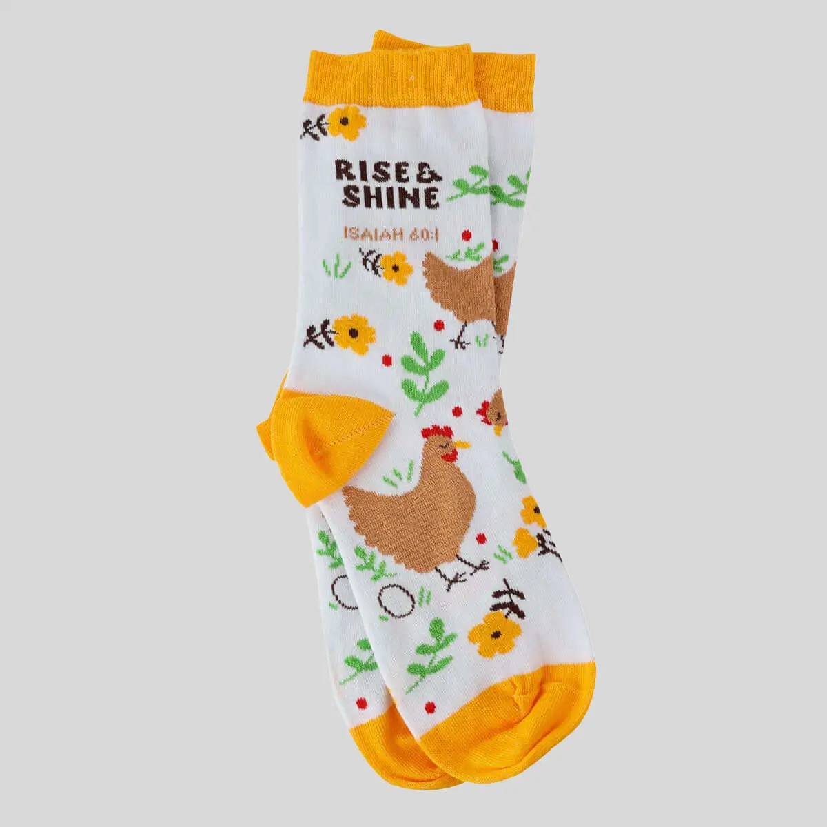 Women's Rise & Shine Crew Socks, Religious Chicken Print, Comfortable Cotton Polyamide Blend for Daily Wear, Lady, Cotton Blend, Crew Length, Cold Wash, Shine For Him, Rise & Shine Cue
