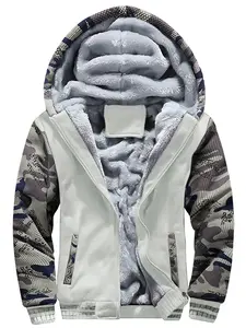 Men's Camo Print Zip Up Drawstring Hooded Jacket, Regular Fit Casual Long Sleeve Pocket Thermal Lined Outerwear for Fall & Winter, Men's Clothes for Daily Wear