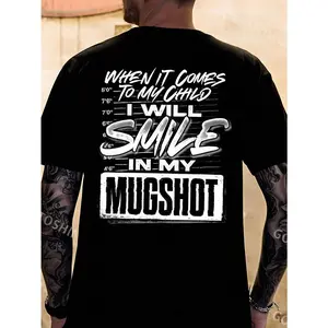 Protective Parent Unisex Shirt, "I Will Smile In My Mugshot" Tee for Women Men, 100% Cotton Funny Saying T-Shirt,  Mom Or Dad Gift, Jail Mugshot Graphic Tee, Machine Washable Casual Top