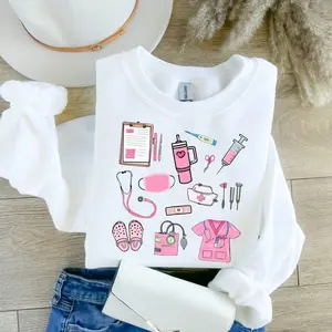 Nurse Sweatshirt, T-shirt and Hoodie, Cute Nurse Shirt, RN Nurse Crewneck, Nursing Appreciation Gift, Registered Nurse Sweatshirt, Gift for Nursing Student Cotton Fabric