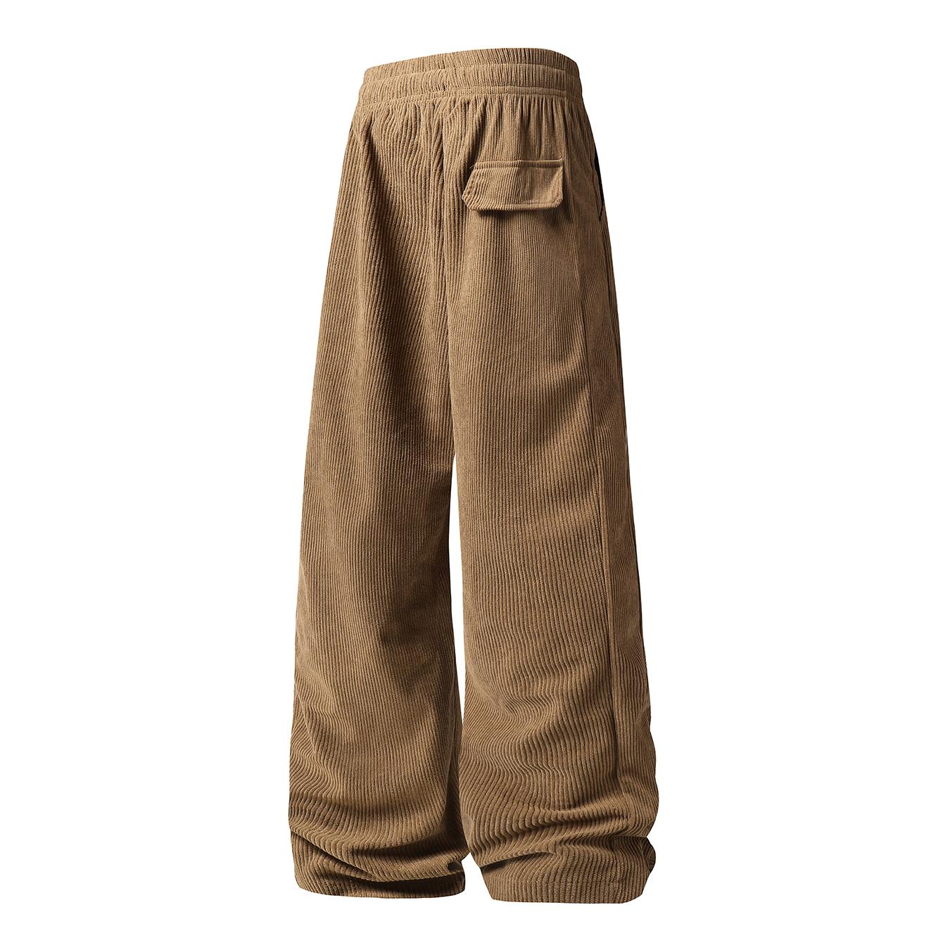 Men’s corduroy drawstring pants, casual straight-leg corduroy trousers with elastic waist, soft breathable loungewear for everyday wear and home