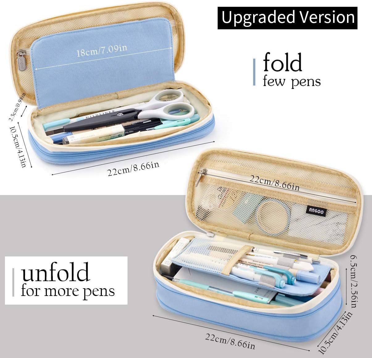 EASTHILL Big Capacity Pencil Pen Case Office College School Large Storage High Capacity Bag Pouch Holder Box Organizer Light Blue