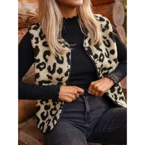 Women's Leopard Print Open Front Vest Coat, Casual Fashion Loose Vest Outerwear for Daily Wear, Ladies Clothes for All Seasons, Tops