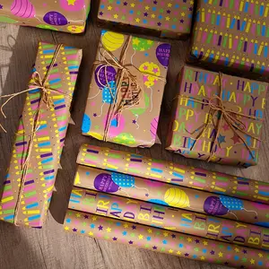1 Roll Kraft Paper Birthday Gift Wrapping Paper, Vintage Fun Style, Thickened Non-Curling, Ideal for Kids Parties, Adult Gifts, Flower Shop Use