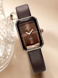 Elegant Women's Quartz Watch - Fashionable Square Dial with Shining Decoration, Brown/Black/Blue Strap, Metal Case, Suitable for Casual Wear, Daily Watch | Minimalist Watch | Shining Decoration