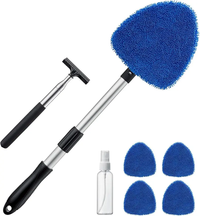 AstroAI 21-in Extra-Long Windshield Glass Cleaner Car Cleaning Kit, Adjustable Extendable Handle, 4 Pads, 60ml Fog & Moisture Cut Solution, Streak-Free Wipe Auto Interior Detailing Accessory (Blue) for Televisions,toolupgrade