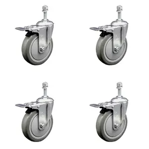 212 MAIN Service Caster SCC-TSTTL20S514-PPUB-M1015-4, Polyurethane Swivel Threaded Stem Caster with 5x1.25 in. Gray Lockable Wheels, 10 mm Stems - Set of 4