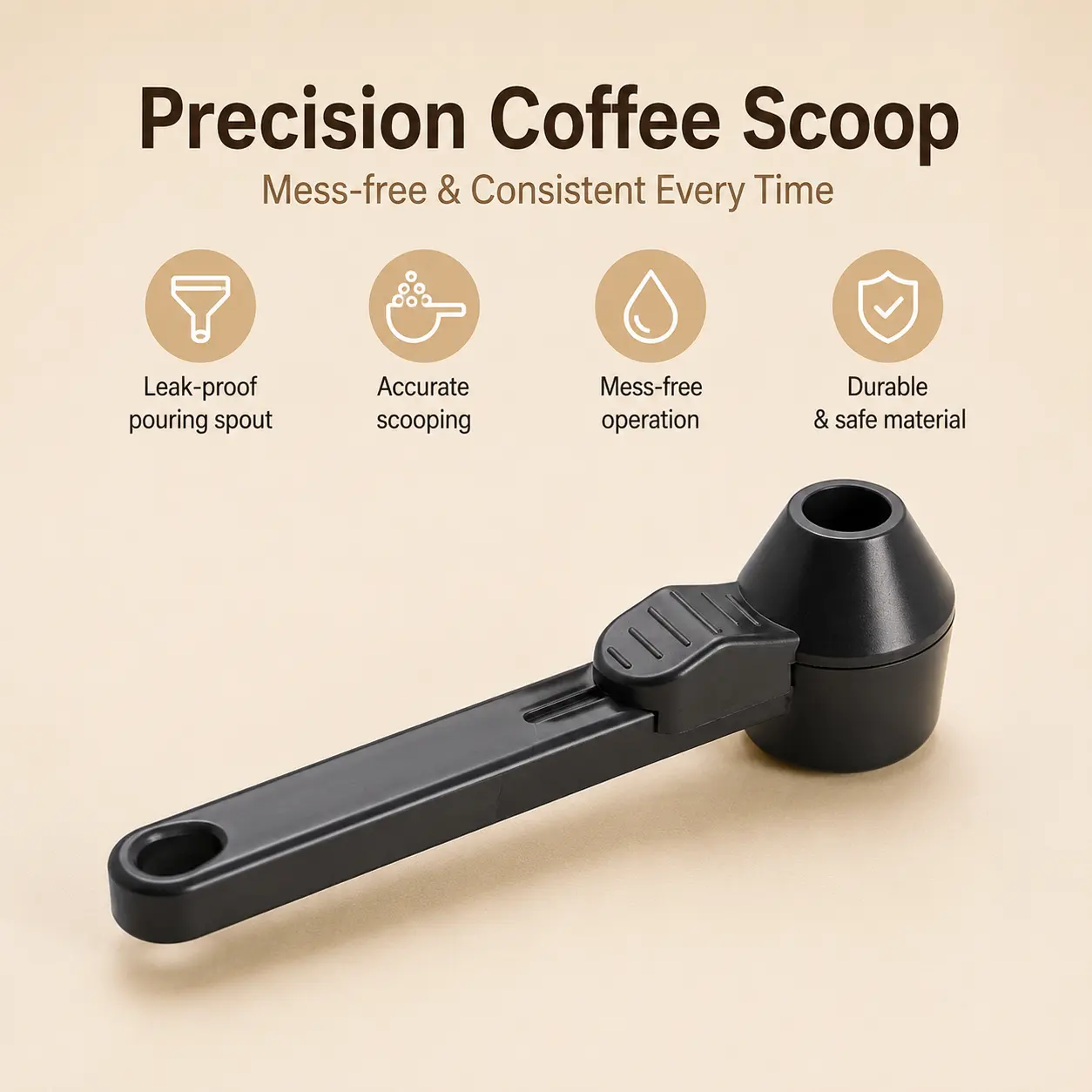 1 Count, Sliding Coffee Measuring Scoop two-tone with Funnel Spout Design for Coffee Powder Dispensing Home Kitchen Use