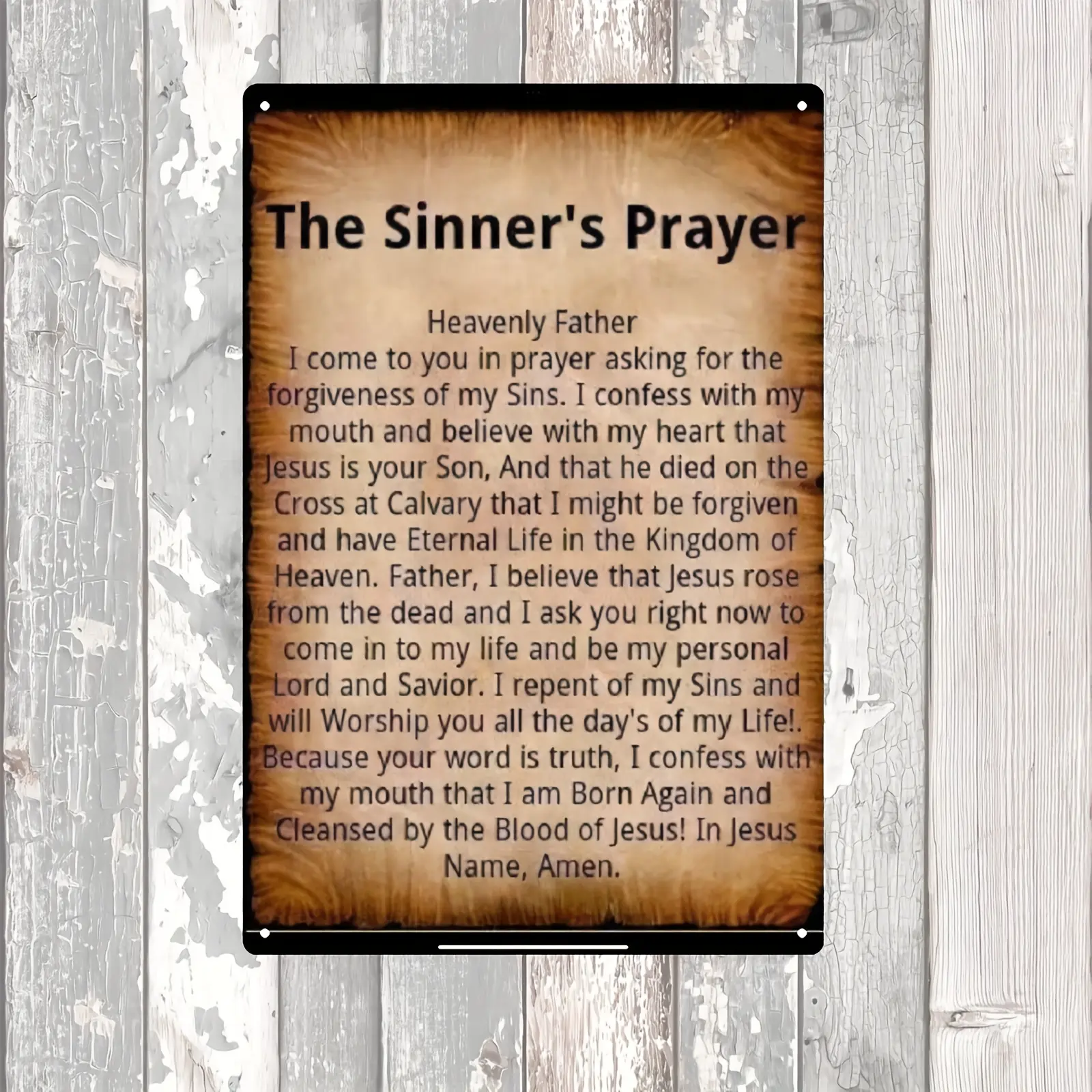 Multicolor Traditional Retro Aluminium Sinner's Prayer Metal Tin Sign, Religious Christian Wall Art Plaque, Home Decor for Living Room, Faith-Based Gift Idea