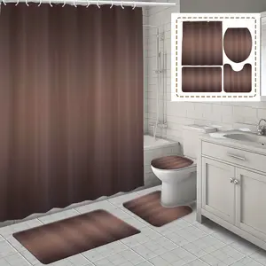 Bathroom Accessories Set, 1 Set Including Shower Curtain with Hooks/1 Shower Curtain Only, U-shaped Mat, Toilet Lid Cover, Bathroom Decor Supplies