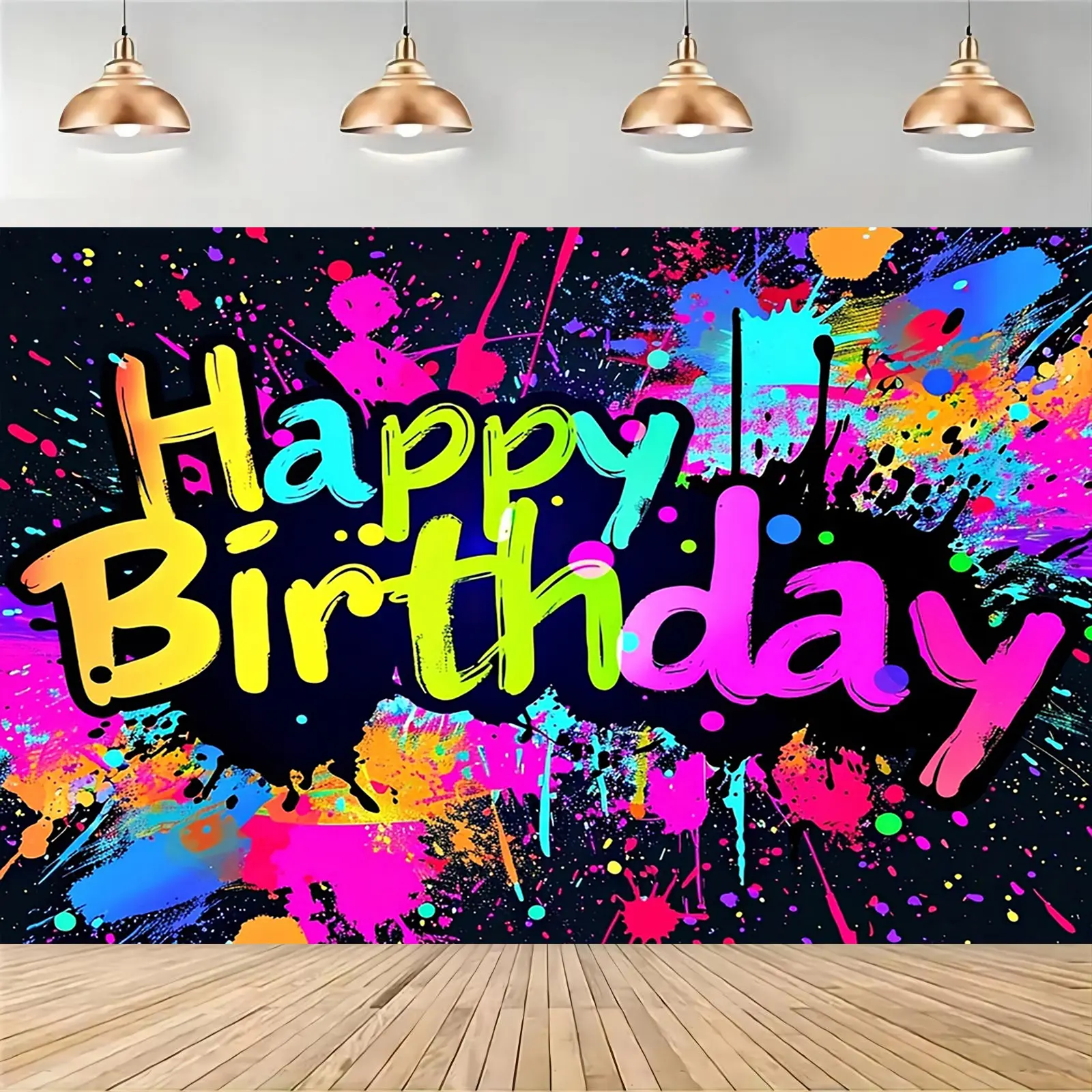Glow in the Dark Graffiti Backdrop Neon Party Backdrop Black Light Reactive Background Cloth Artistic Tapestry Wall Hanging Photography Background Polyester Fiber Birthday Wedding Anniversary Event Decor Studio Prop Club Wall