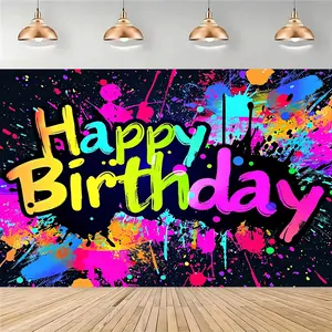 Glow in the Dark Graffiti Backdrop Neon Party Backdrop Black Light Reactive Background Cloth Artistic Tapestry Wall Hanging Photography Background Polyester Fiber Birthday Wedding Anniversary Event Decor Studio Prop Club Wall