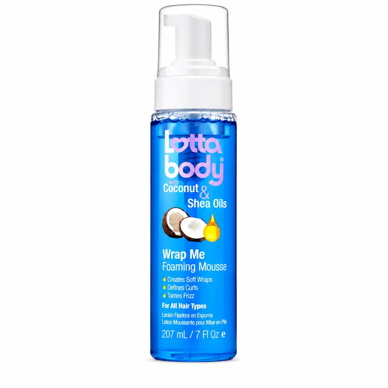 Lottabody Wrap Me Foaming Mousse with Coconut & Shea Oils, 7 Fl Oz Lightweight Curl Defining Hair Mousse for Natural Curly & Coily Frizz Control & Shine