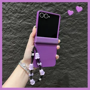 Korean Simple Glitter Purple Purple Ghost Chain Phone Case for Samsung Galaxy Flip7 flip7 Zflip6 5 Zflip5 flip6 flip5 Cover