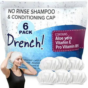 Drench No Water Rinse Free Shampoo Caps 6 packs - Waterless Shampoo and Conditioner - Aloe Vera, Vitamin E and Provitamin B5 Haircare Gentle