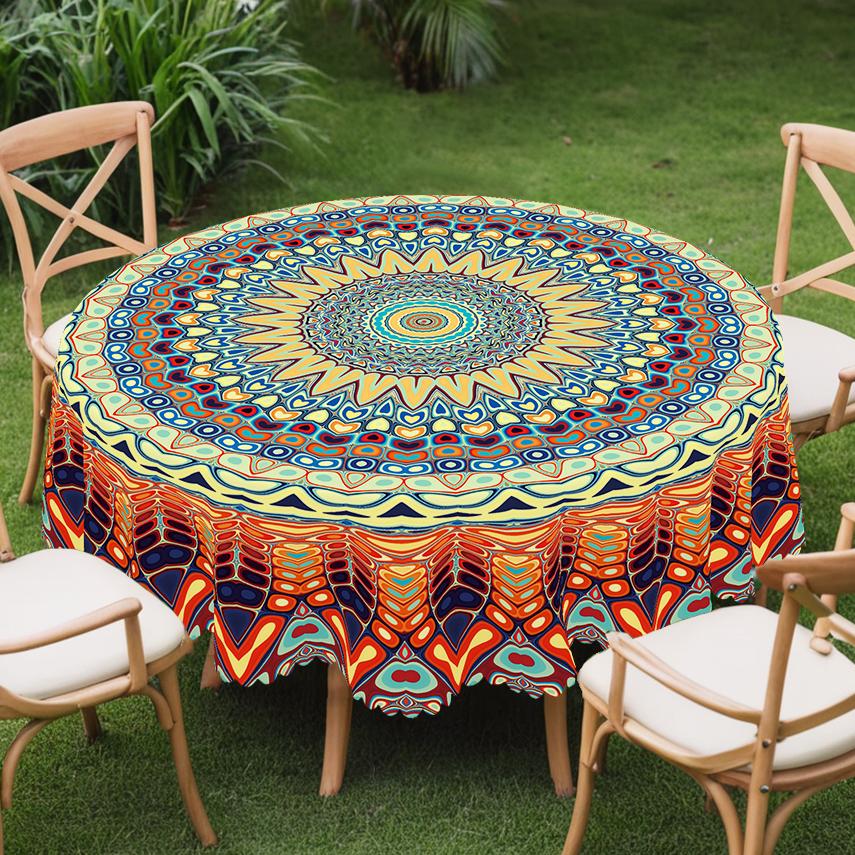 PLUMLIK Vibrant Boho Tablecloth, Colorful Retro Bohemian Round Rectangle Tablecloth, Exotic Style Decoration for Outdoor Indoor, Suitable for  Farmhouse Courtyard Thanksgiving Day Christmas Party, Daily Holiday Kitchen Restaurants, Home Dorm Accessories