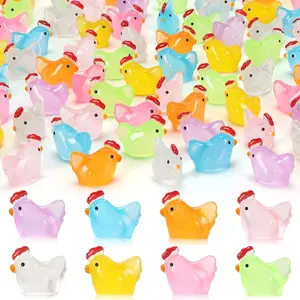 Random Color Luminous Mini Chicken Figurines Resin Animal Sculptures Cute Animal Design, 20pcs Miniature Glow in The Dark Tiny Chickens for Dollhouse, Micro Landscape, DIY, Home Outdoor Party Decor, Home Decor Accessory