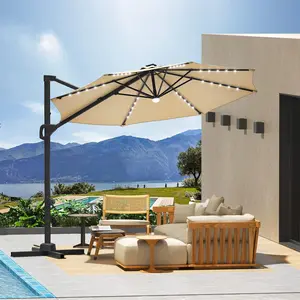 Cantilever Umbrella Outdoor Offset Hanging Large Patio Umbrella of Heavy Duty Aluminum Frame and 240g Oxford, 360° Rotation, Tilt Adjustment, Cross Base for Poolside Patio, Without Base