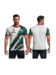 Men's Casual Mexican Soccer Jersey, Exclusive Design, Mexico Flag Sportswear, Fitted Short Sleeve Top, All over Print