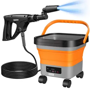 Cordless Portable Cleaner with 3.4 Gal Tank, Foldable Electric Sprayer with 360 Nozzle, Extension and 23FT Hose, for Patio, Camping, Bike, Pet Cleaning-Orange