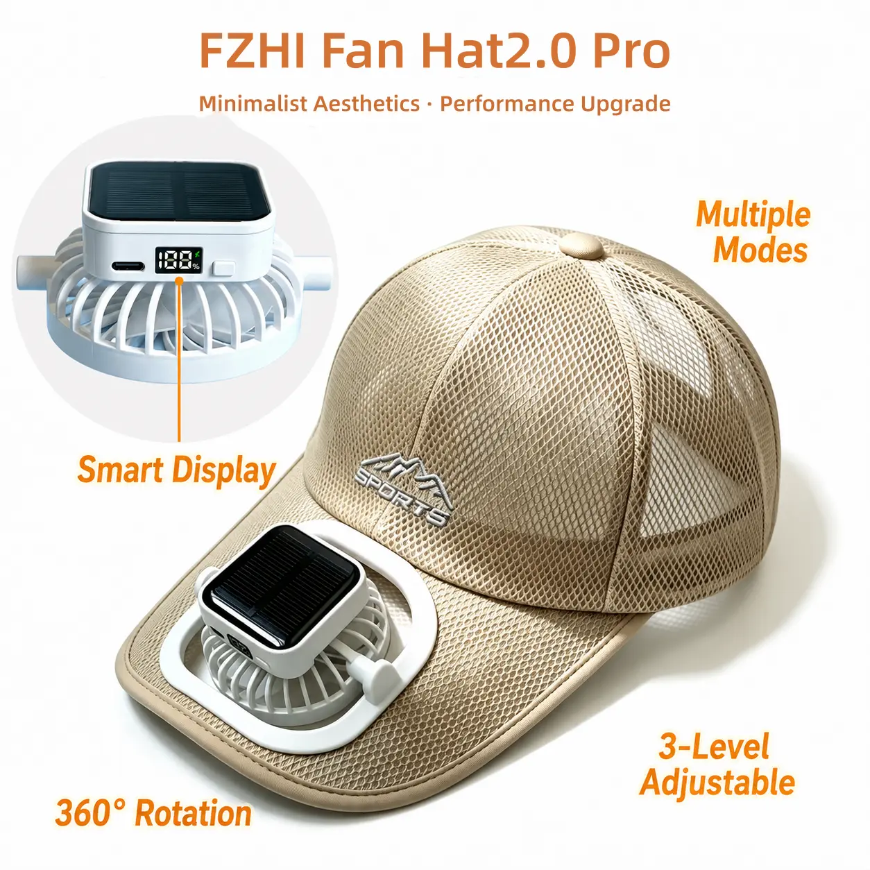 Solar & USB Dual Charging Cooling Fan Baseball Cap2.0Rro - 3 Speed Adjustable Breathable Mesh Sun Hat for Outdoor Fishing Hiking Summer Work