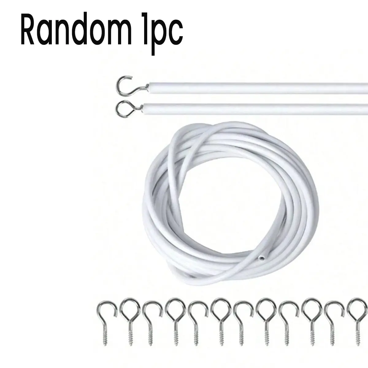 Curtain Line, 2m/5m/10m Plastic Coated Rope, 6 Screw Holes & Hooks, Ideal for Curtains, Bath Rugs, Rods