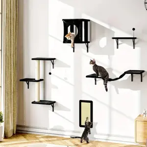 Cat Wall Shelves 5pcs Wall-Mounted Cat Furniture Cat Climber Floating Perch Bridge Tree House Modern for Cats
