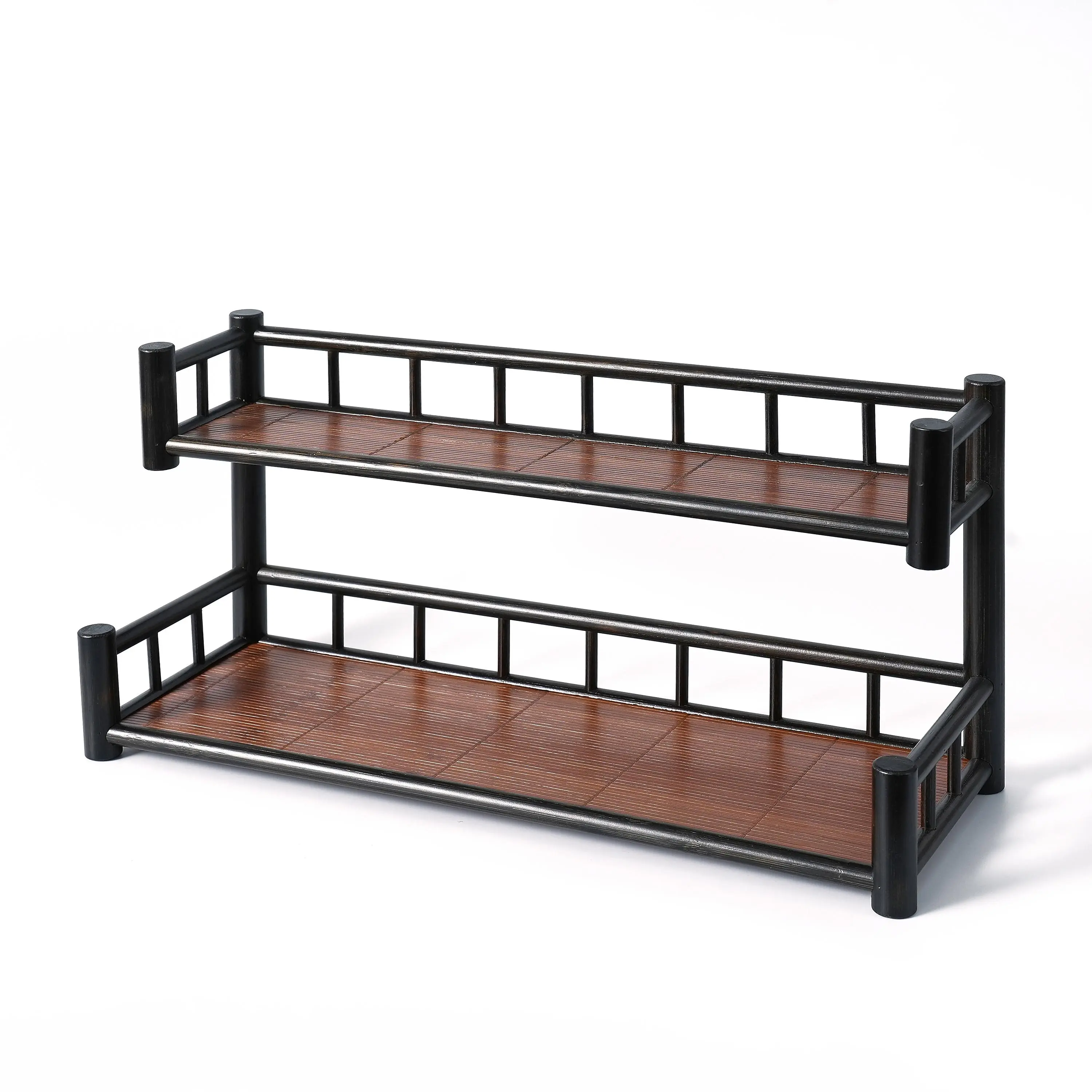 Multifunctional storage rack, two-tier handmade braided storage rack for kitchen bar counters and coffee shops Adjustable Dividers Organiser