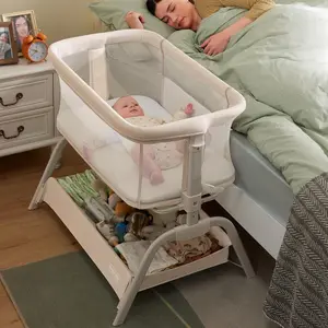 HARPPA Cuddly Lite 2-in-1 Baby Bassinet & Bedside Sleeper, storage Bassinet for Baby with Wheels & Storage Basket, Portable Crib, Breathable Mesh and Mattress, Height Adjustable, #SummerVibes