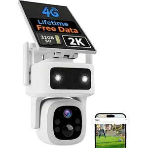 4G LTE Solar Cellular Security Camera Outdoor Wireless, Lifetime Free Data&No Monthly Fee, No WiFi, 360° PTZ, 2K Night Vision, Human Tracking, PIR, 2-Way Audio, 32GB TF Card, IP66 Waterproof