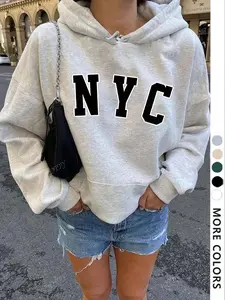 Women's Casual Letter Print Hoodie, Sweatshirts, Long Sleeve Fitted Pullover, Fall Winter Fashion, Comfortable Home Wear, All Seasons, Loungewear