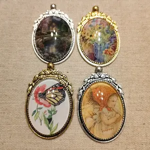 Large oval cabachon necklace! gold tone and silver tone!