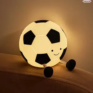 Football Night Light LED Lamp, Soft Silicone Dimmable Bedside Lamp, Cute Sports Room Decor Table Light, Portable Ambient Night Lamp for Bedroom, Desk, Nursery and Gift for Football Fans