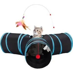 3-Way Collapsible Cat Tunnel with Peek Hole and Toy Ball for Indoor Cats and Small Pets