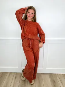 Just the Way Around High-Rise Cotton Wide Leg Rust Avery Mae Bottoms