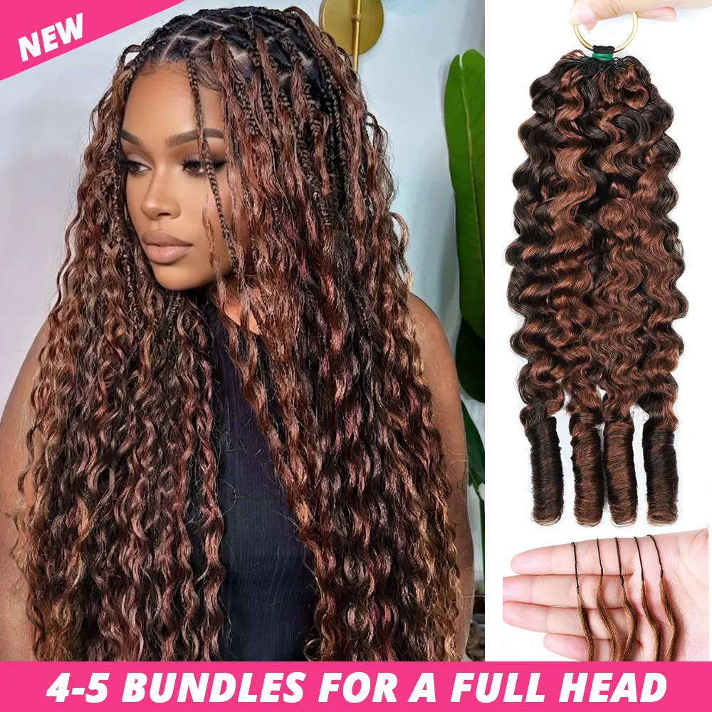 ISHOW HAIR #P4/30 Highlight Burmese Curly Crochet Human Hair Extensions -Boho Knotless Braids, Pre-Separated, 50g/Pack (39-42 Strands) Black and #4 Chocolate Brown Feature Crochet Human Hair Bundles #SummerWins #DealsForYouDays