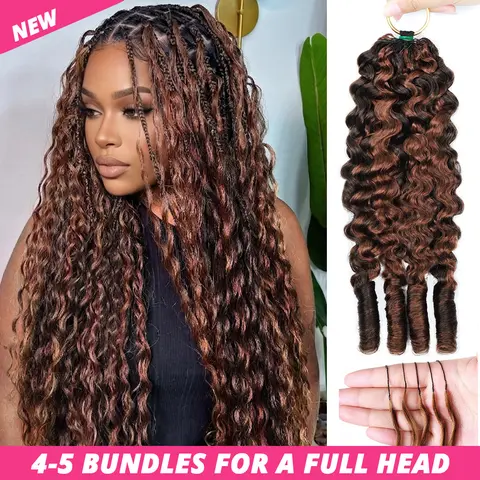ISHOW HAIR #P4/30 Highlight Burmese Curly Crochet Human Hair Extensions -Boho Knotless Braids, Pre-Separated, 50g/Pack (39-42 Strands) Black and #4 Chocolate Brown Feature Crochet Human Hair Bundles #SummerWins #DealsForYouDays