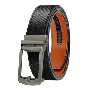 HAILTH Men's Leather Ratchet Belt - No-Hole Adjustable with Easy Release Buckle, Durable Cowhide for Dress, Casual & Golf Wear, Trim-to-Fit Design, Elegant Gift Box for Men (Birthday, Father's Day & Business Accessories)