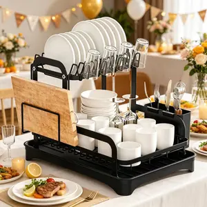 Dish dryer Rack with Utensil Holder & Cutting drain Board Holder, Rustproof Dish Drainer for Kitchen space-saving compact storage .Mother'sday