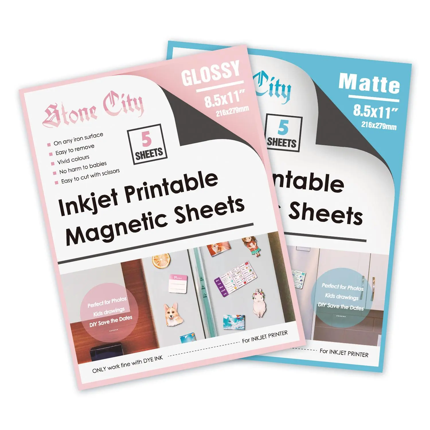 Stone City 8.5x11 Glossy & Matte Printable Magnetic Sheets for Home Decor Iron - Easy to Cut, Quick-Drying, Dye Ink Compatible - Perfect for DIY Projects & Personalized Cards